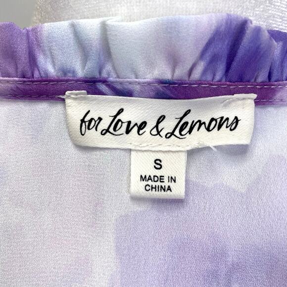 FOR LOVE & LEMONS Zinnia Lilac Floral Ruffled Blouse Romantic Spring Chiffon - S - Picture 3 of 13